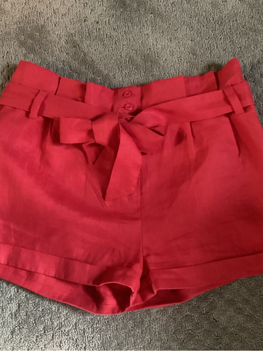 Pim + Larkin Linen Paper Bag,High-Waist Tie-Belt Shorts, side pockets, Med